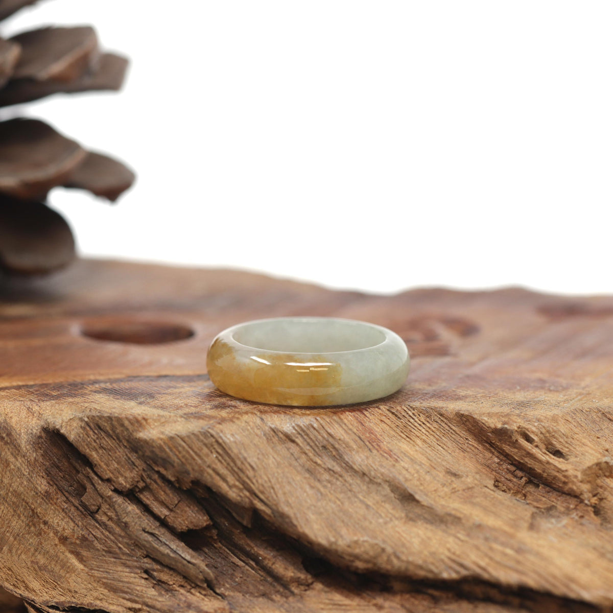 Baikalla Natural Icy Orange &amp; Light Green Jadeite Jade Traditional Ring 