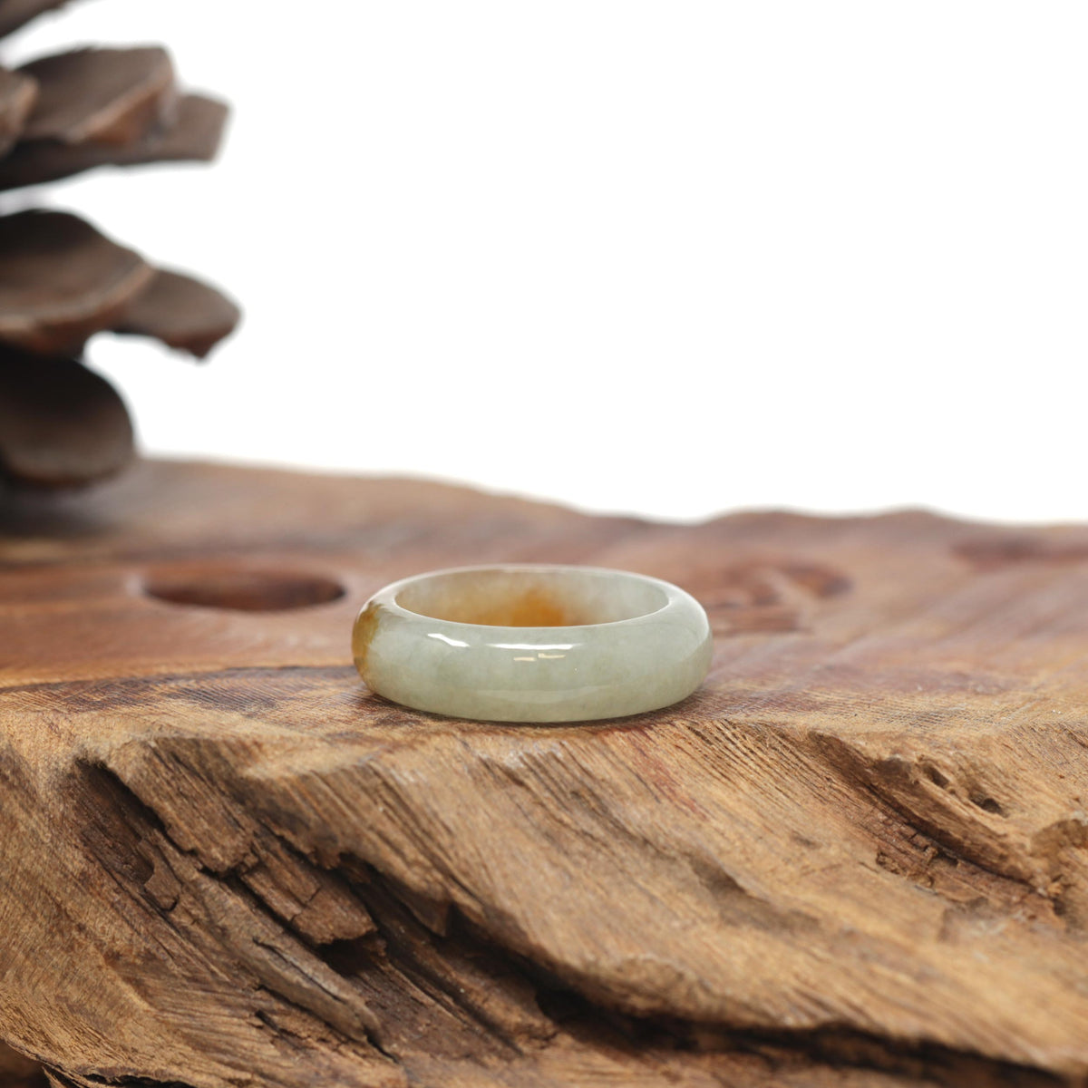 Baikalla Natural Icy Orange &amp; Light Green Jadeite Jade Traditional Ring 