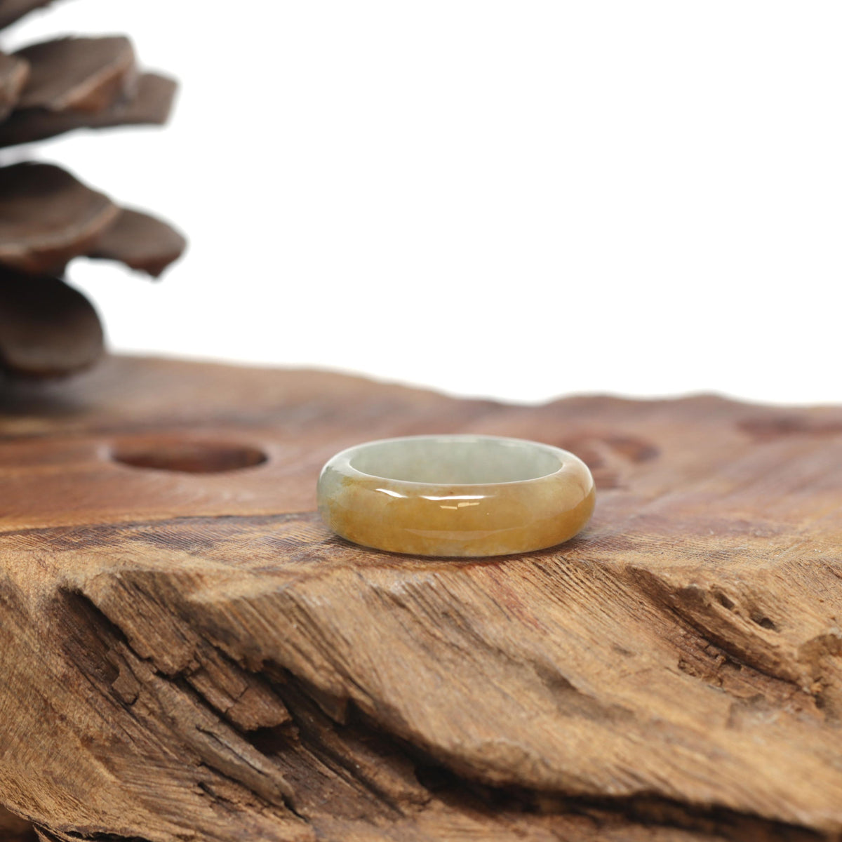 Baikalla Natural Icy Orange &amp; Light Green Jadeite Jade Traditional Ring 