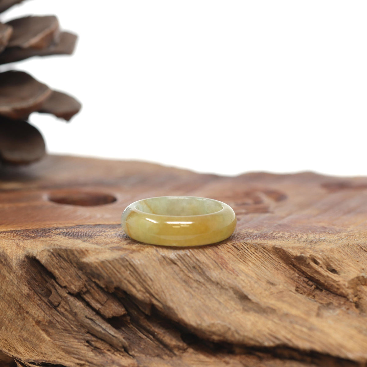 Baikalla Natural Icy Yellow Jadeite Jade Traditional Ring 