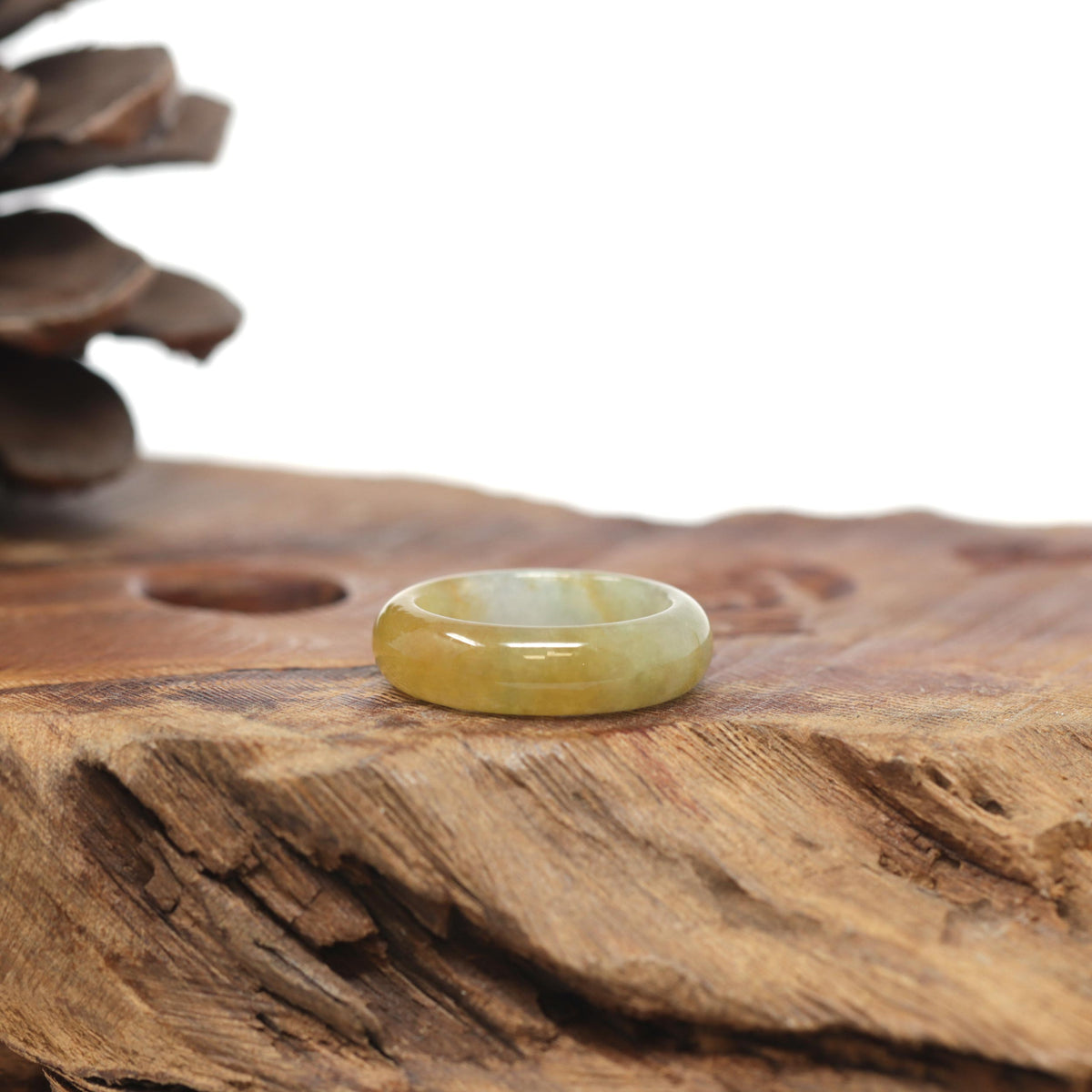 Baikalla Natural Icy Yellow Jadeite Jade Traditional Ring 