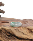 Baikalla Natural Icy Light Grey Wuji & Apple-Green Jadeite Jade Traditional Ring 