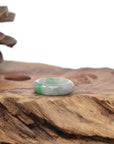 Baikalla Natural Icy Light Grey Wuji & Apple-Green Jadeite Jade Traditional Ring 