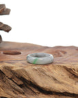 Baikalla Natural Light Grey Wuji & Apple-Green Jadeite Jade Traditional Ring 