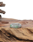 Baikalla Natural Light Grey Wuji & Apple-Green Jadeite Jade Traditional Ring 
