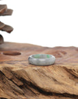 Baikalla Natural Light Grey Wuji & Apple-Green Jadeite Jade Traditional Ring 