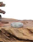 Baikalla Natural Icy Black Sesame Wuji W/ Apple-Green Patch Jadeite Jade Traditional Ring 