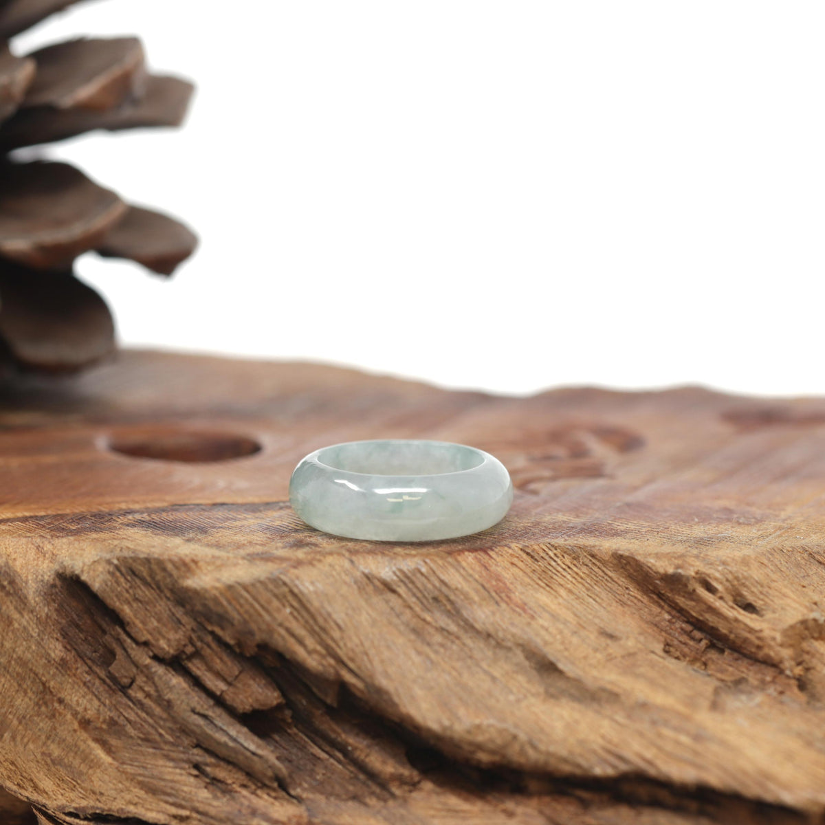 Baikalla Natural Icy Light Blue-Green Flowers Jadeite Jade Traditional Ring 