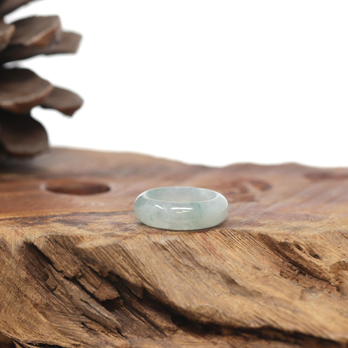 Baikalla Natural Icy Light Blue-Green Flowers Jadeite Jade Traditional Ring 