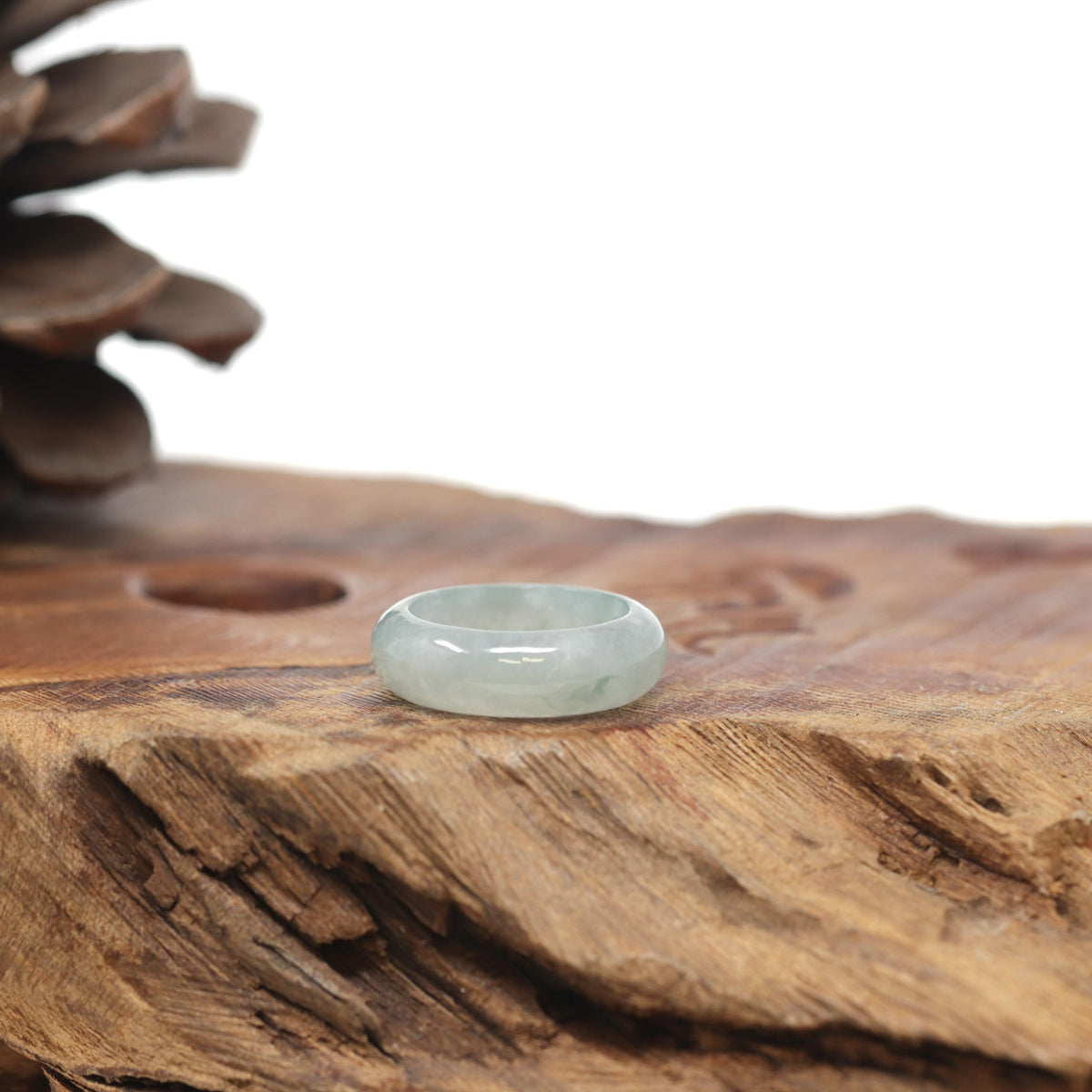 Baikalla Natural Icy Light Blue-Green Flowers Jadeite Jade Traditional Ring 