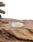 Baikalla Natural Icy Light Green & Sajin (Golden Dust) Jadeite Jade Traditional Ring 