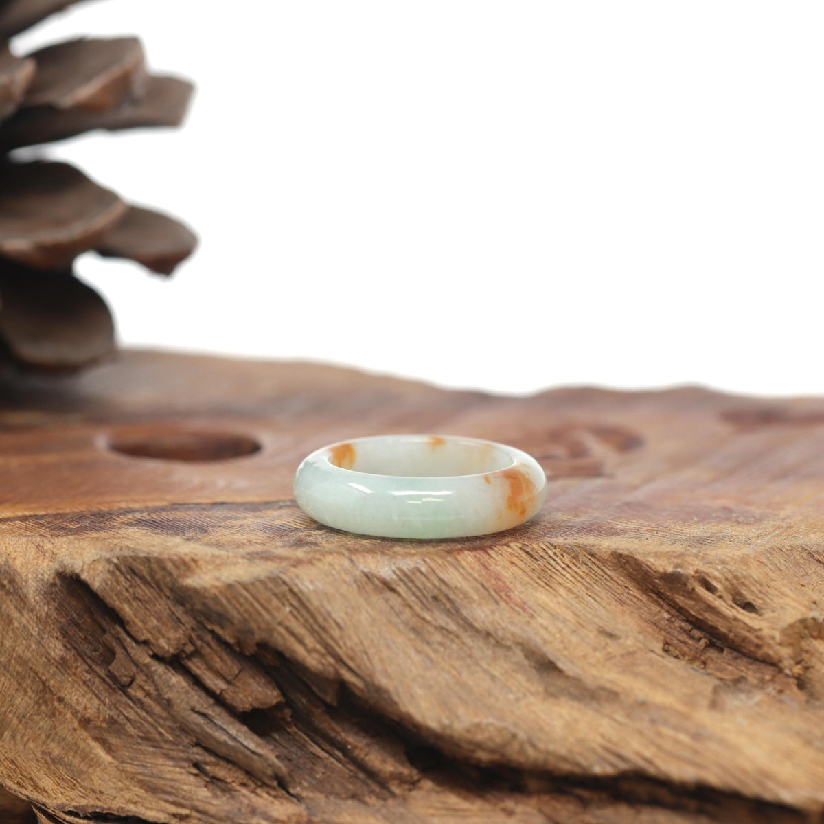 Baikalla Natural Icy Light Green &amp; Sajin (Golden Dust) Jadeite Jade Traditional Ring 