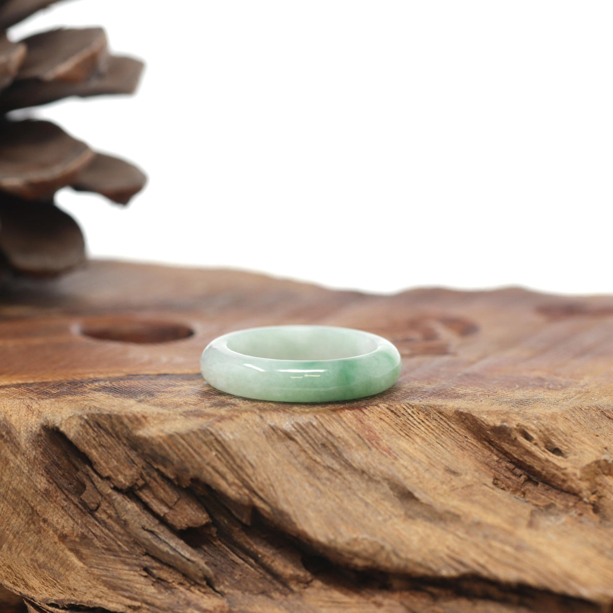 Baikalla Natural Icy Green Patch Jadeite Jade Traditional Ring 