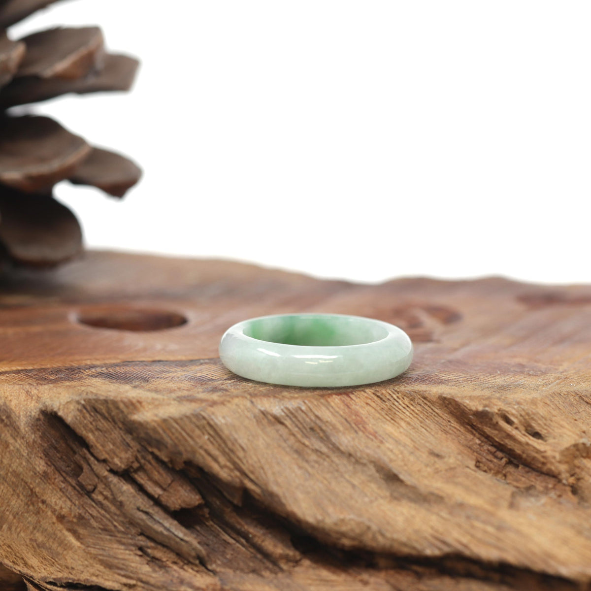 Baikalla Natural Icy Green Patch Jadeite Jade Traditional Ring 