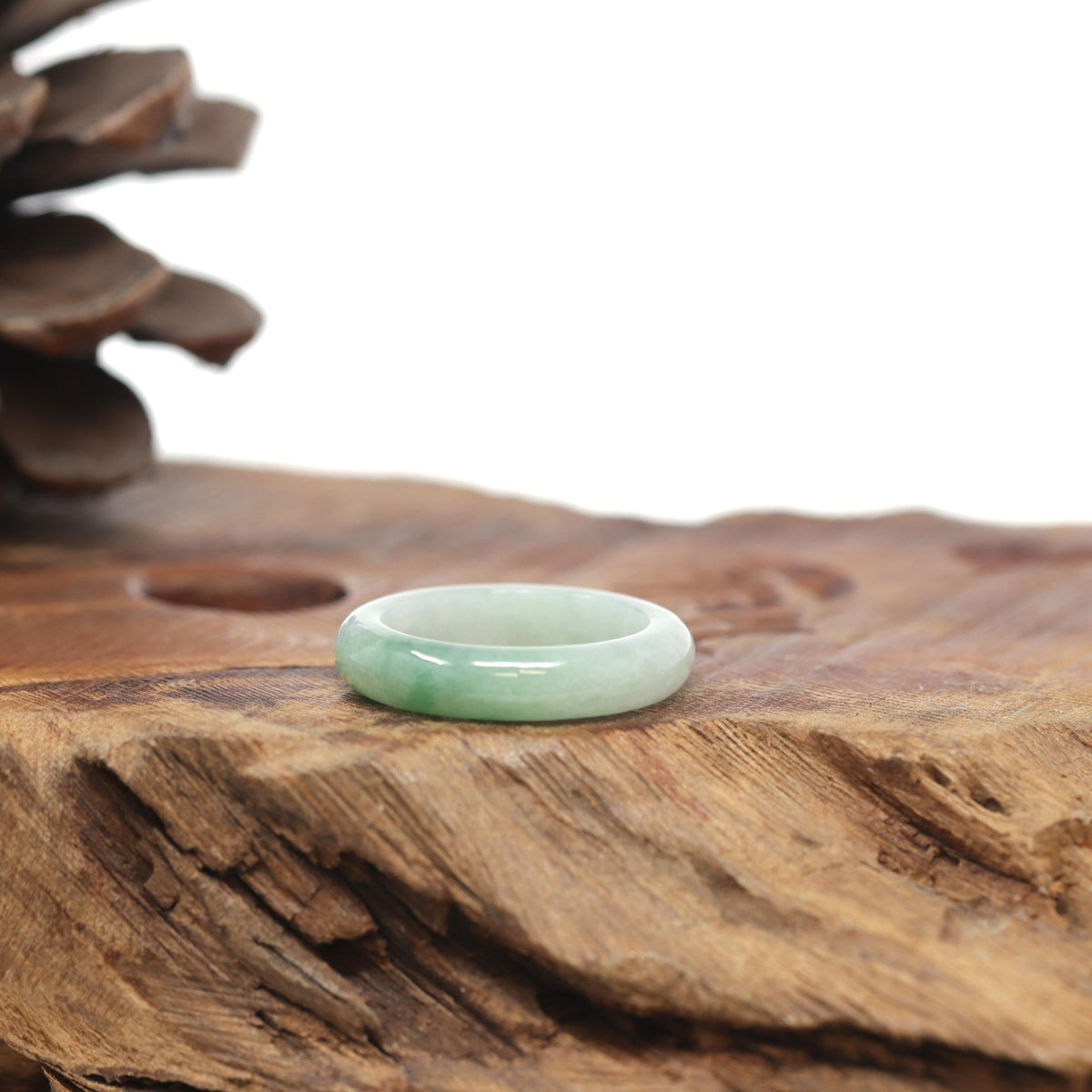 Baikalla Natural Icy Green Patch Jadeite Jade Traditional Ring 