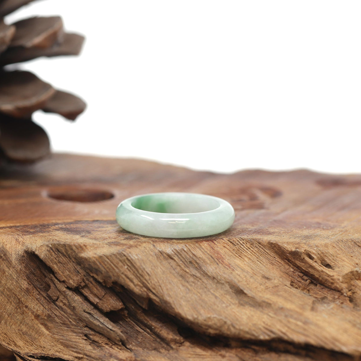 Baikalla Natural Icy Green Patch Jadeite Jade Traditional Ring 