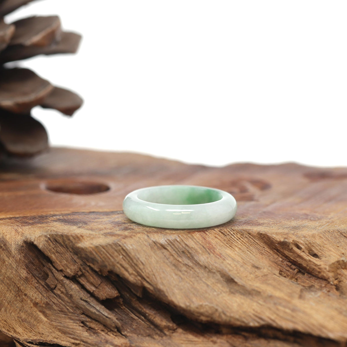 Baikalla Natural Icy Green Patch Jadeite Jade Traditional Ring 