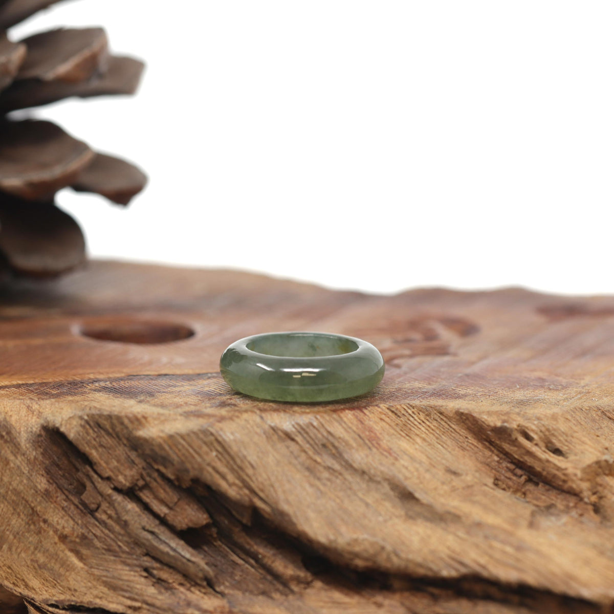 Baikalla Natural Icy Oil-Green W/ Sajin (Golden Dust) Jadeite Jade Traditional Ring 