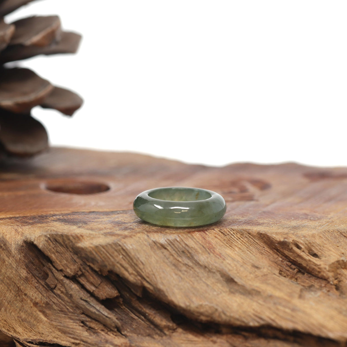 Baikalla Natural Icy Oil-Green W/ Sajin (Golden Dust) Jadeite Jade Traditional Ring 