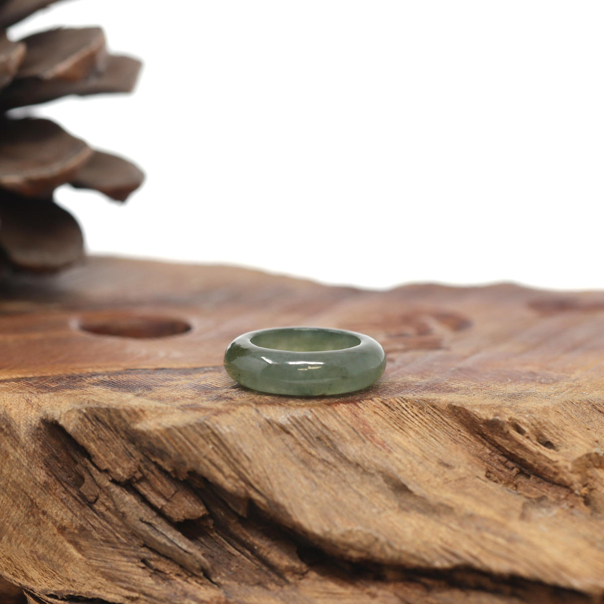 Baikalla Natural Icy Oil-Green W/ Sajin (Golden Dust) Jadeite Jade Traditional Ring 