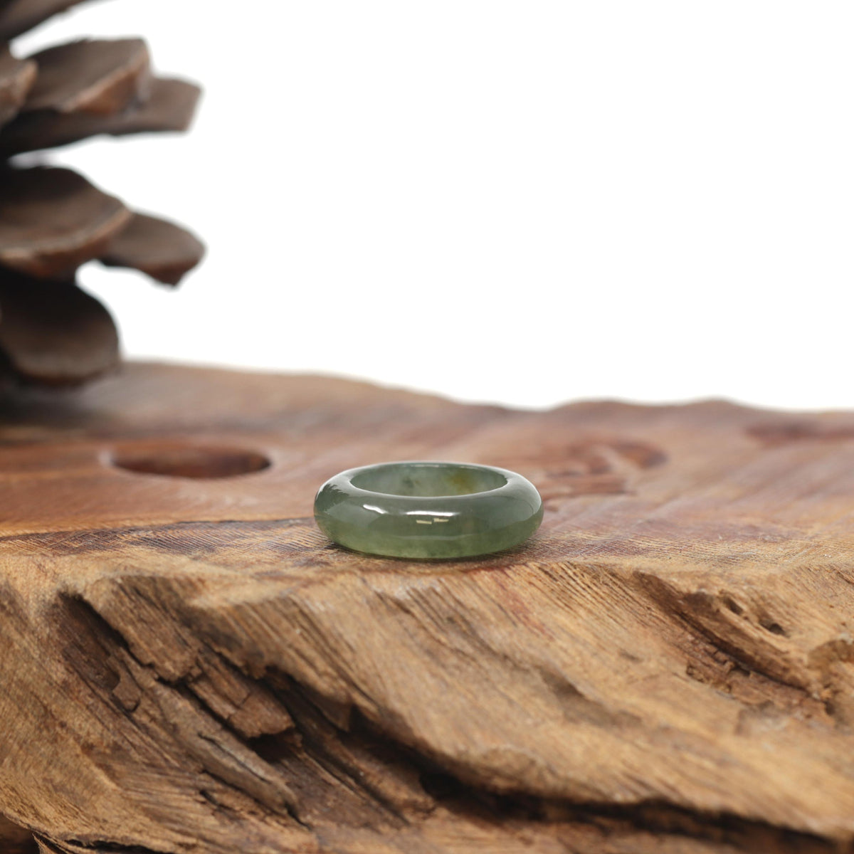 Baikalla Natural Icy Oil-Green W/ Sajin (Golden Dust) Jadeite Jade Traditional Ring 
