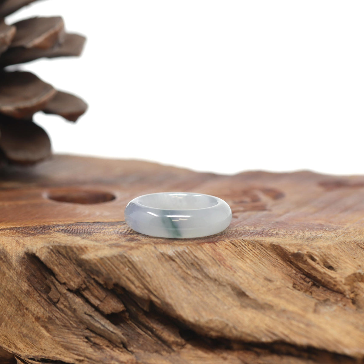 Baikalla Natural Icy Lavender &amp; Blue-Green Flower Jadeite Jade Traditional Ring 