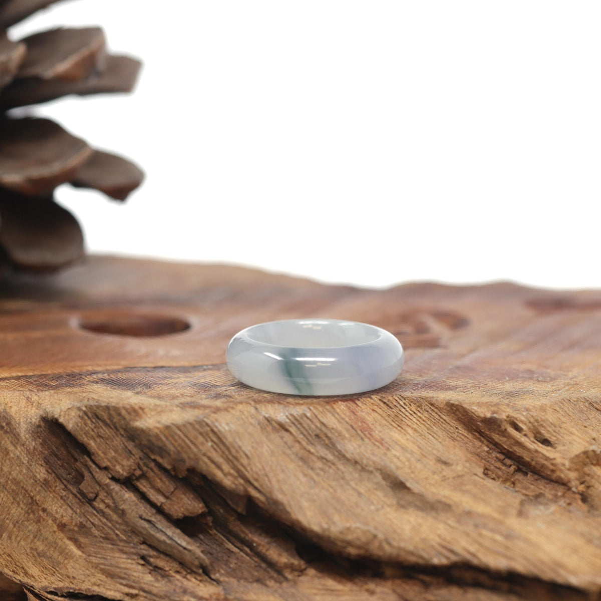 Baikalla Natural Icy Lavender &amp; Blue-Green Flower Jadeite Jade Traditional Ring 