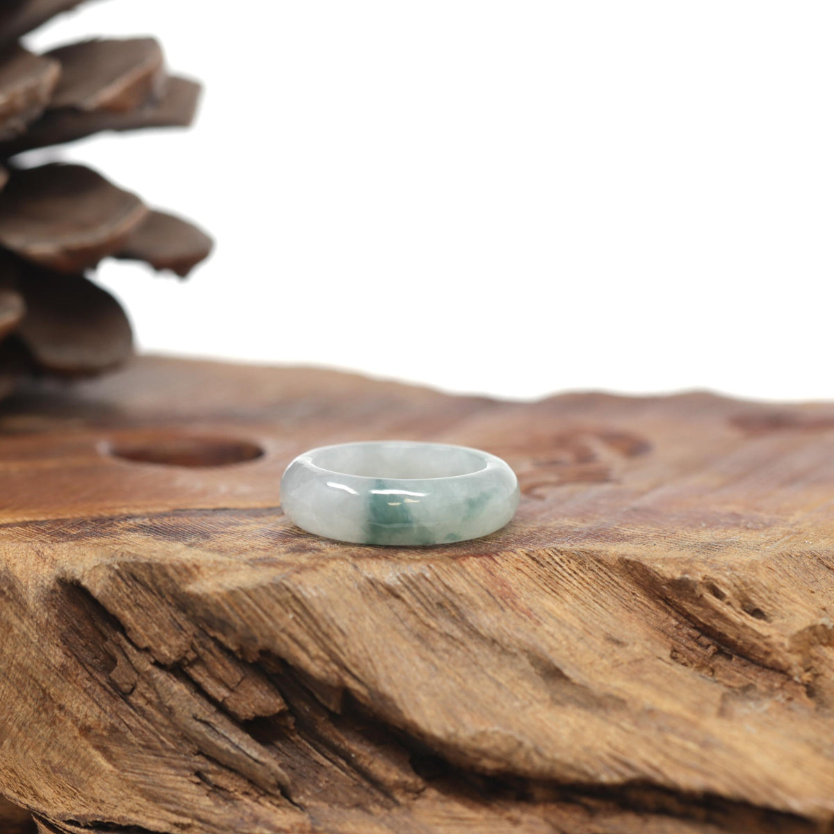 Baikalla Natural Icy Blue-Green Flower Jadeite Jade Traditional Ring 