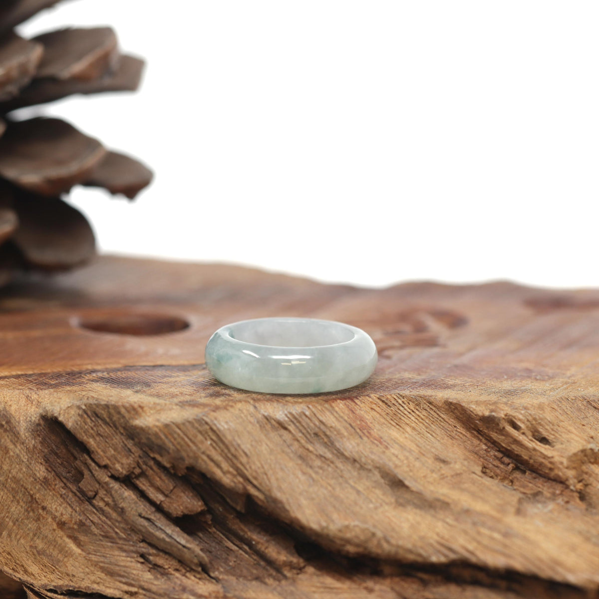 Baikalla Natural Icy Blue-Green Flower Jadeite Jade Traditional Ring 