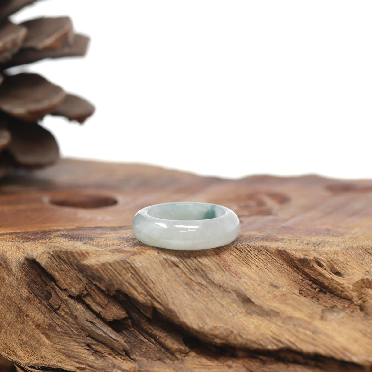 Baikalla Natural Icy Blue-Green Flower Jadeite Jade Traditional Ring 