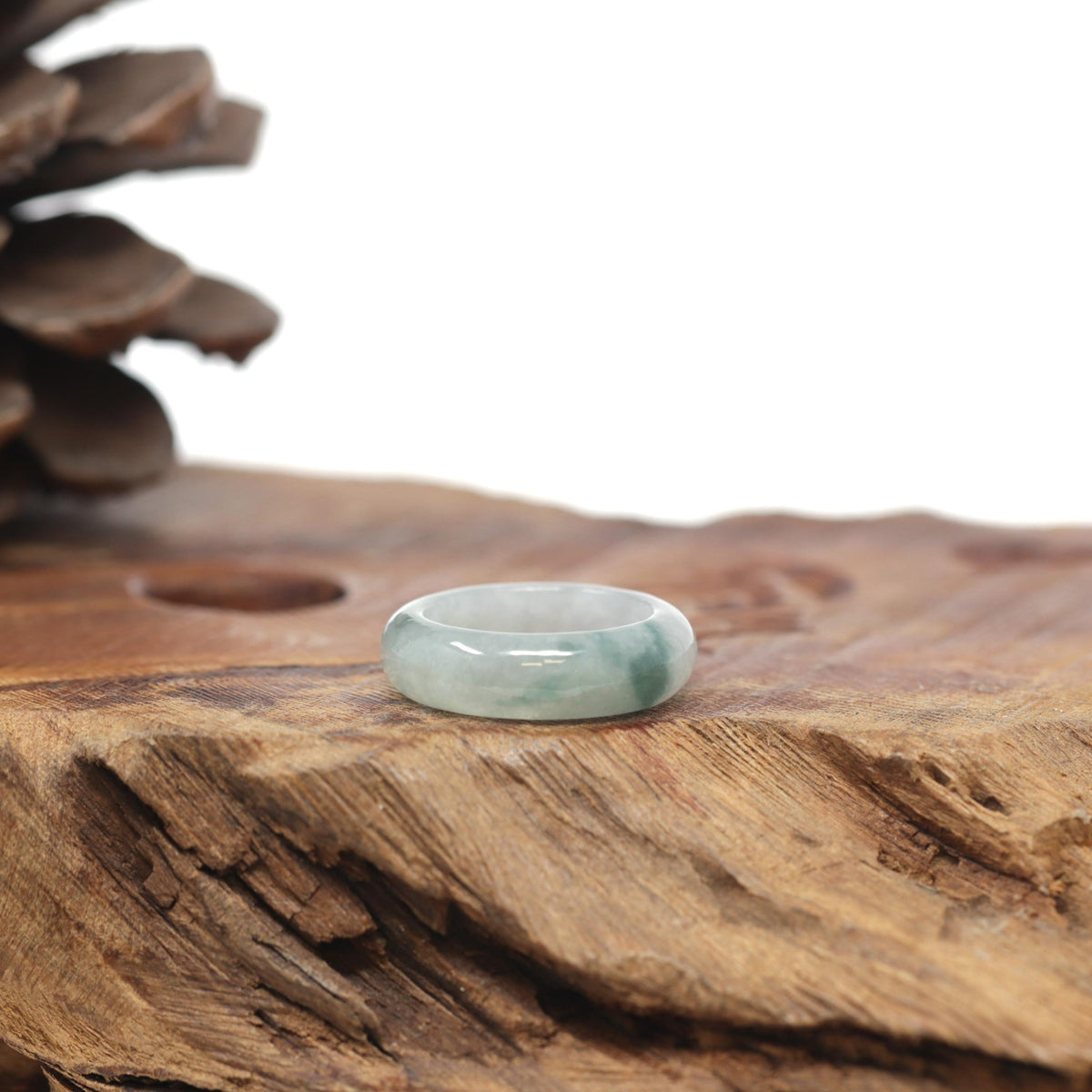 Baikalla Natural Icy Blue-Green Flower Jadeite Jade Traditional Ring 