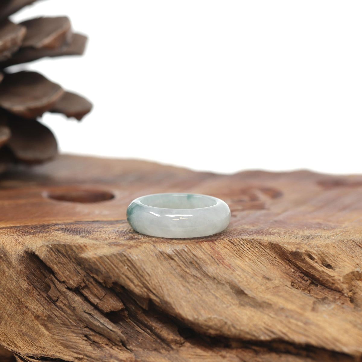 Baikalla Natural Icy Blue-Green Flower Jadeite Jade Traditional Ring 