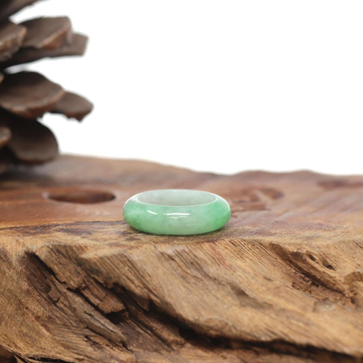 Baikalla Natural Icy Apple-Green Jadeite Jade Traditional Ring 