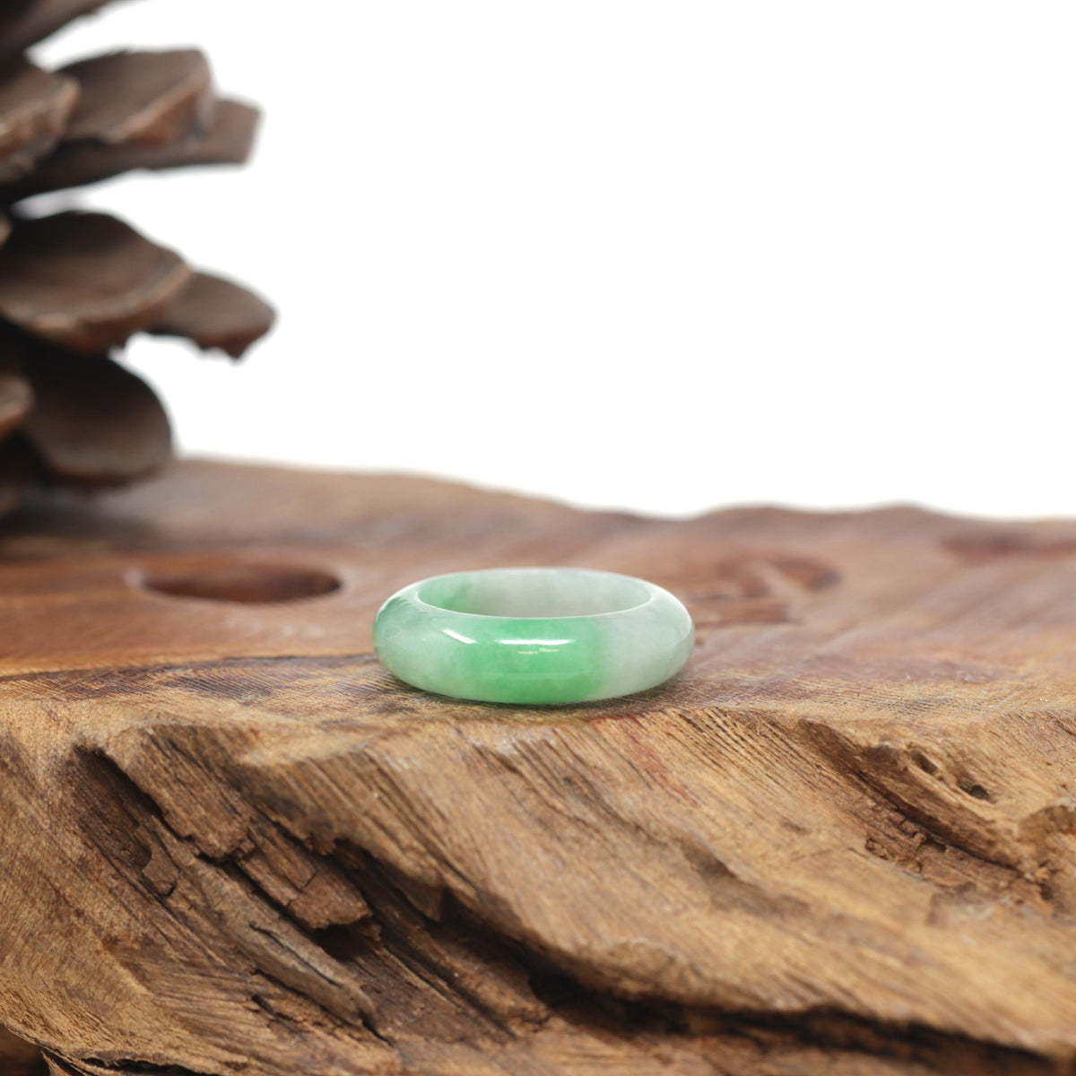 Baikalla Natural Icy Apple-Green Jadeite Jade Traditional Ring 