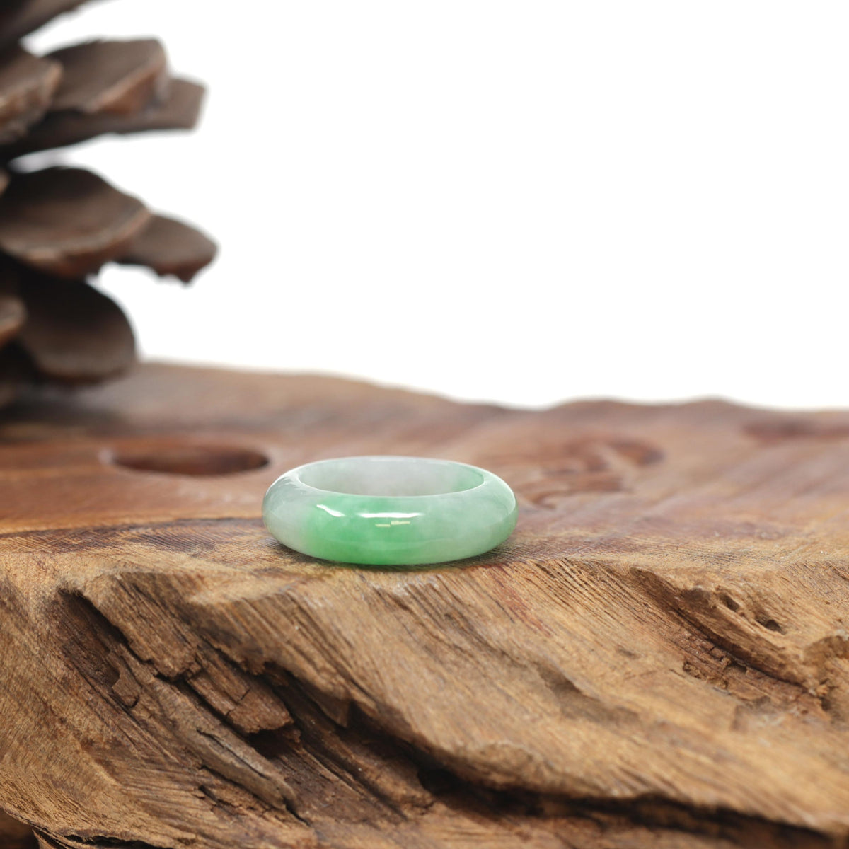 Baikalla Natural Icy Apple-Green Jadeite Jade Traditional Ring 