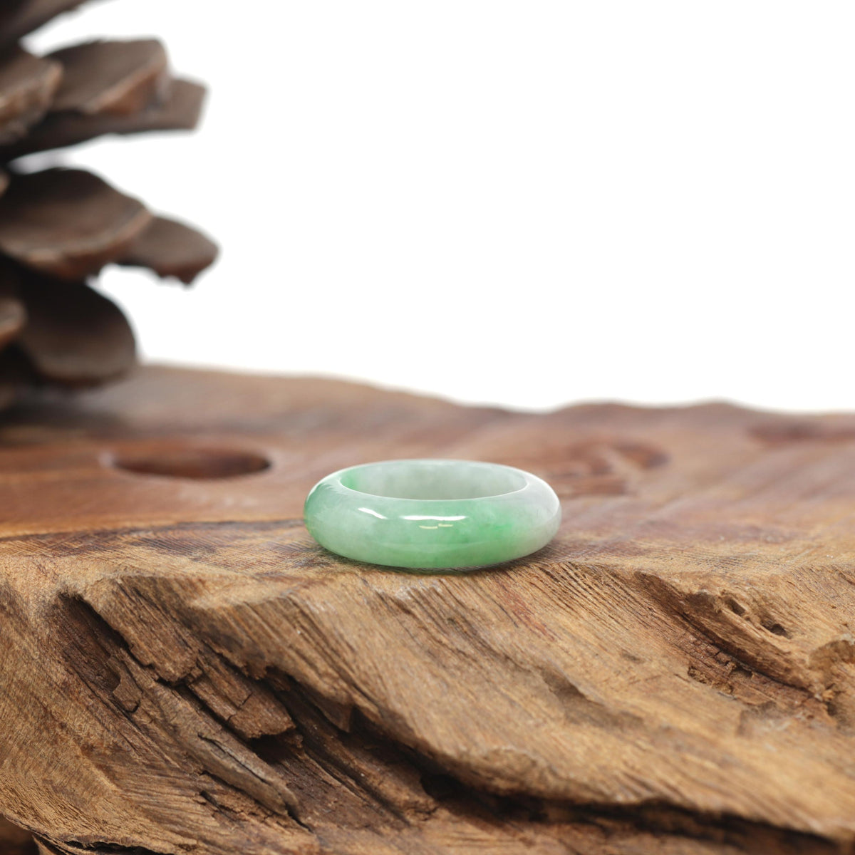Baikalla Natural Icy Apple-Green Jadeite Jade Traditional Ring 