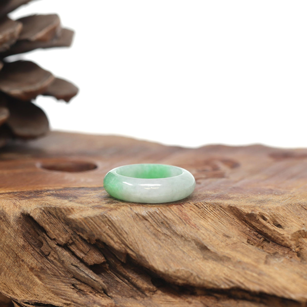 Baikalla Natural Icy Apple-Green Jadeite Jade Traditional Ring 