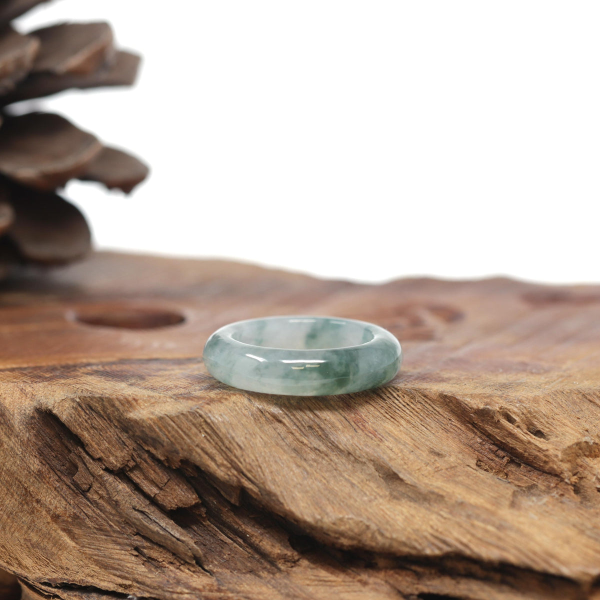 Baikalla Natural Icy Blue-Green Flowers Jadeite Jade Traditional Ring 