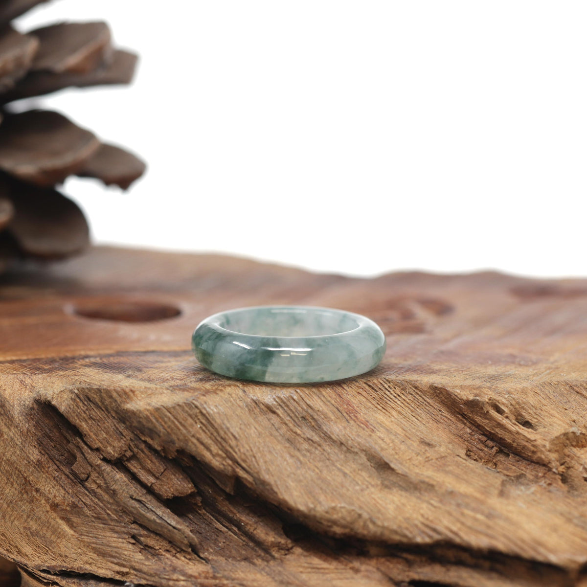 Baikalla Natural Icy Blue-Green Flowers Jadeite Jade Traditional Ring 