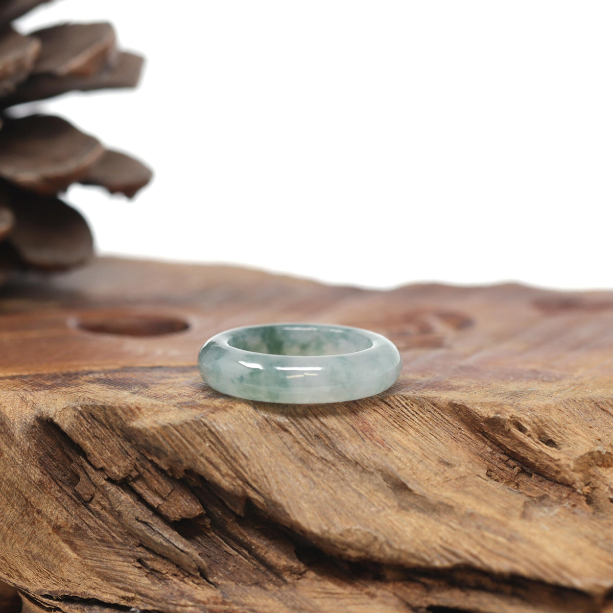 Baikalla Natural Icy Blue-Green Flowers Jadeite Jade Traditional Ring 