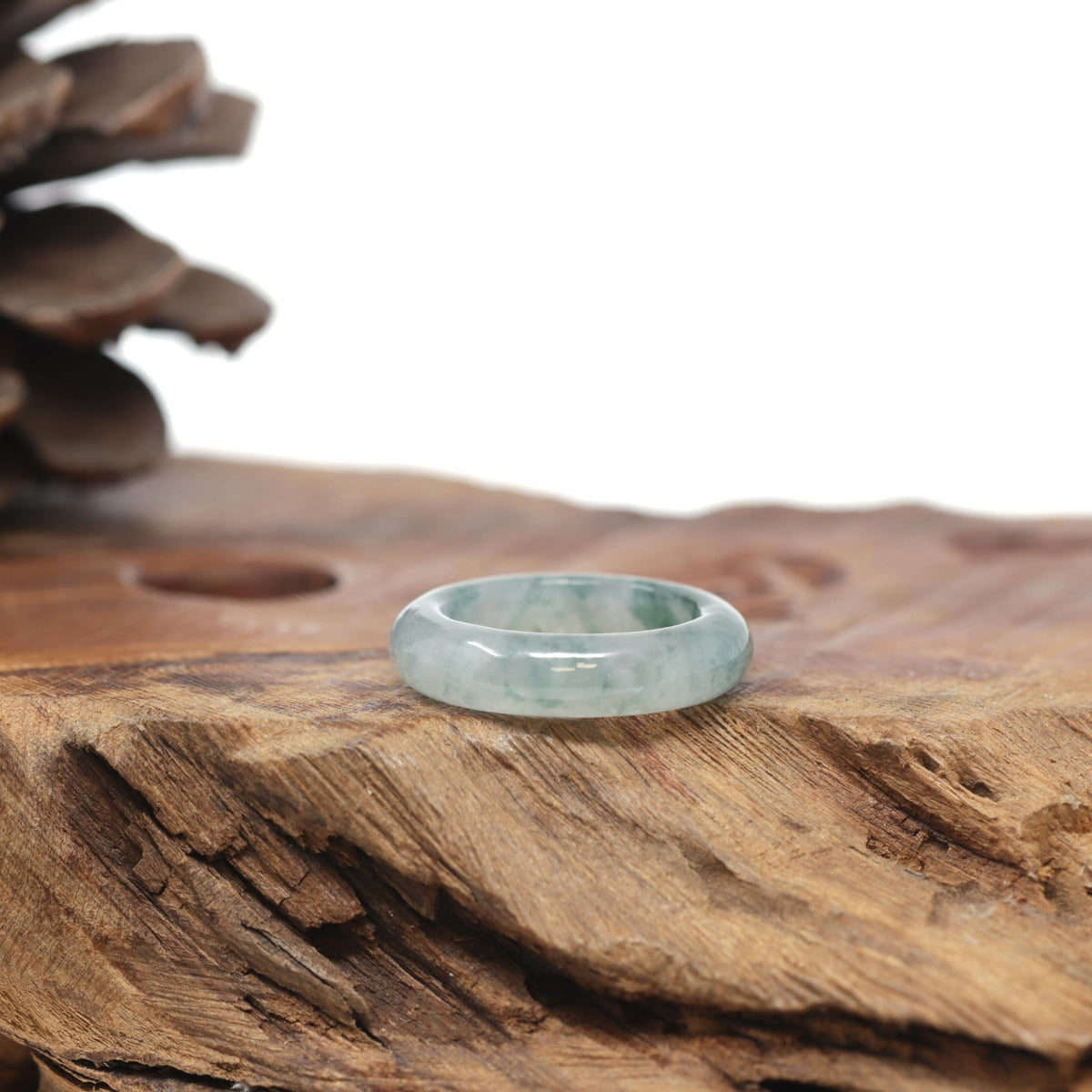 Baikalla Natural Icy Blue-Green Flowers Jadeite Jade Traditional Ring 