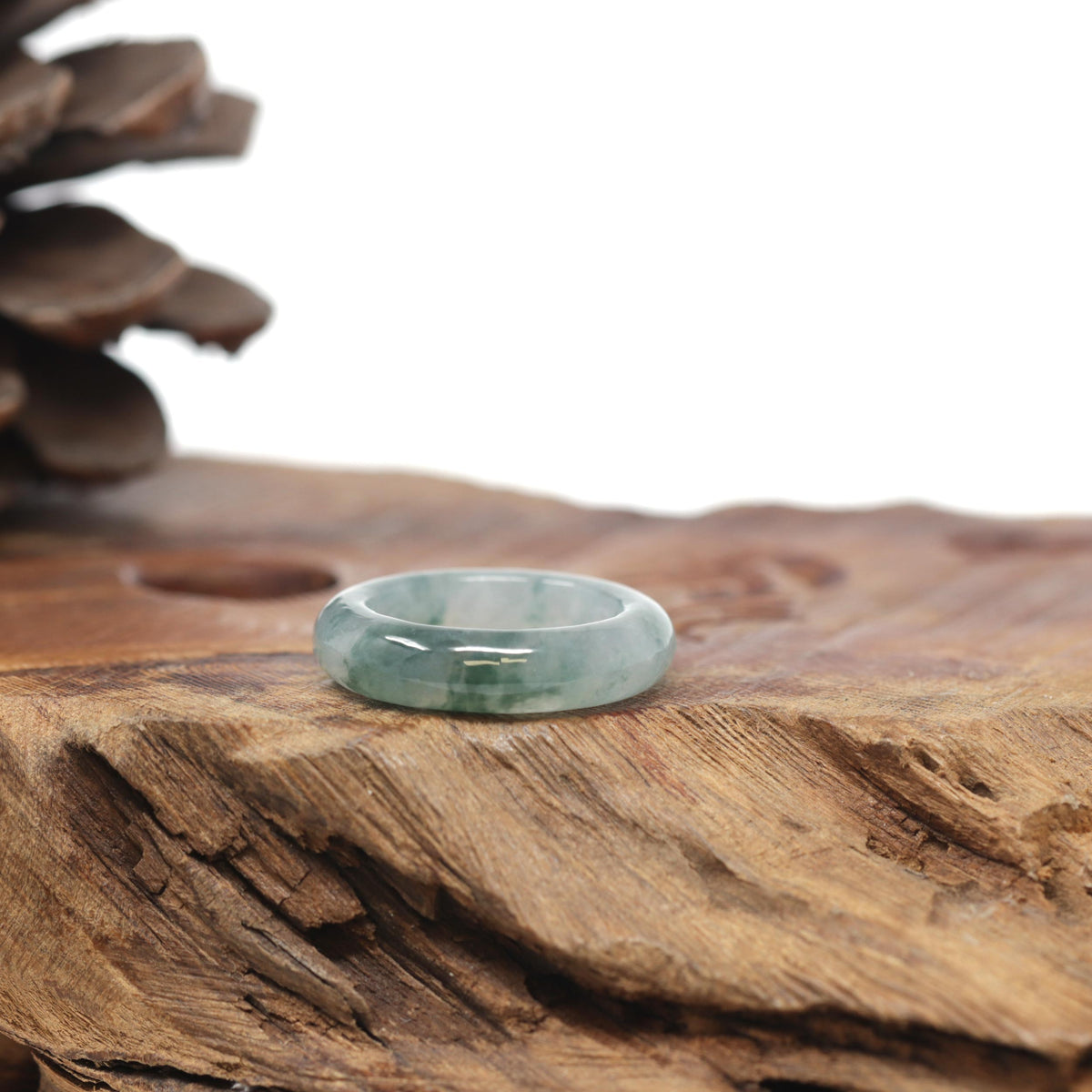 Baikalla Natural Icy Blue-Green Flowers Jadeite Jade Traditional Ring 