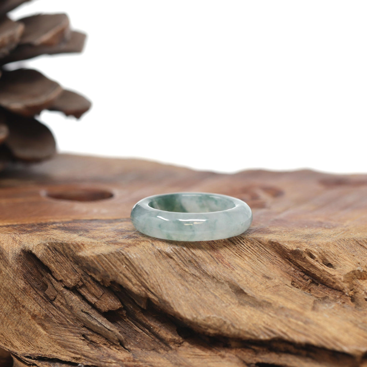 Baikalla Natural Icy Blue-Green Flowers Jadeite Jade Traditional Ring 