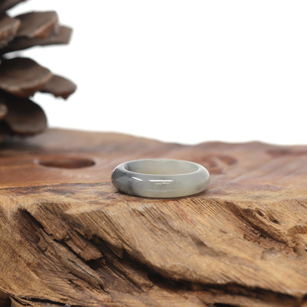Baikalla Natural Icy Faint Yellow &amp; Black Wuji Patch Jadeite Jade Traditional Ring 