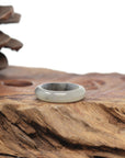 Baikalla Natural Icy Faint Yellow & Black Wuji Patch Jadeite Jade Traditional Ring 