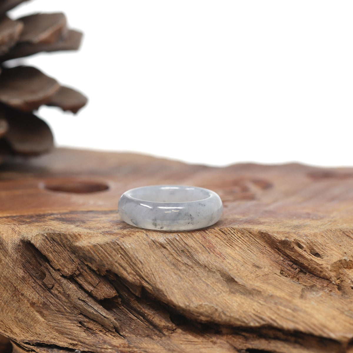 Baikalla Natural Icy Grey &amp; Black Wuji Jadeite Jade Traditional Ring 