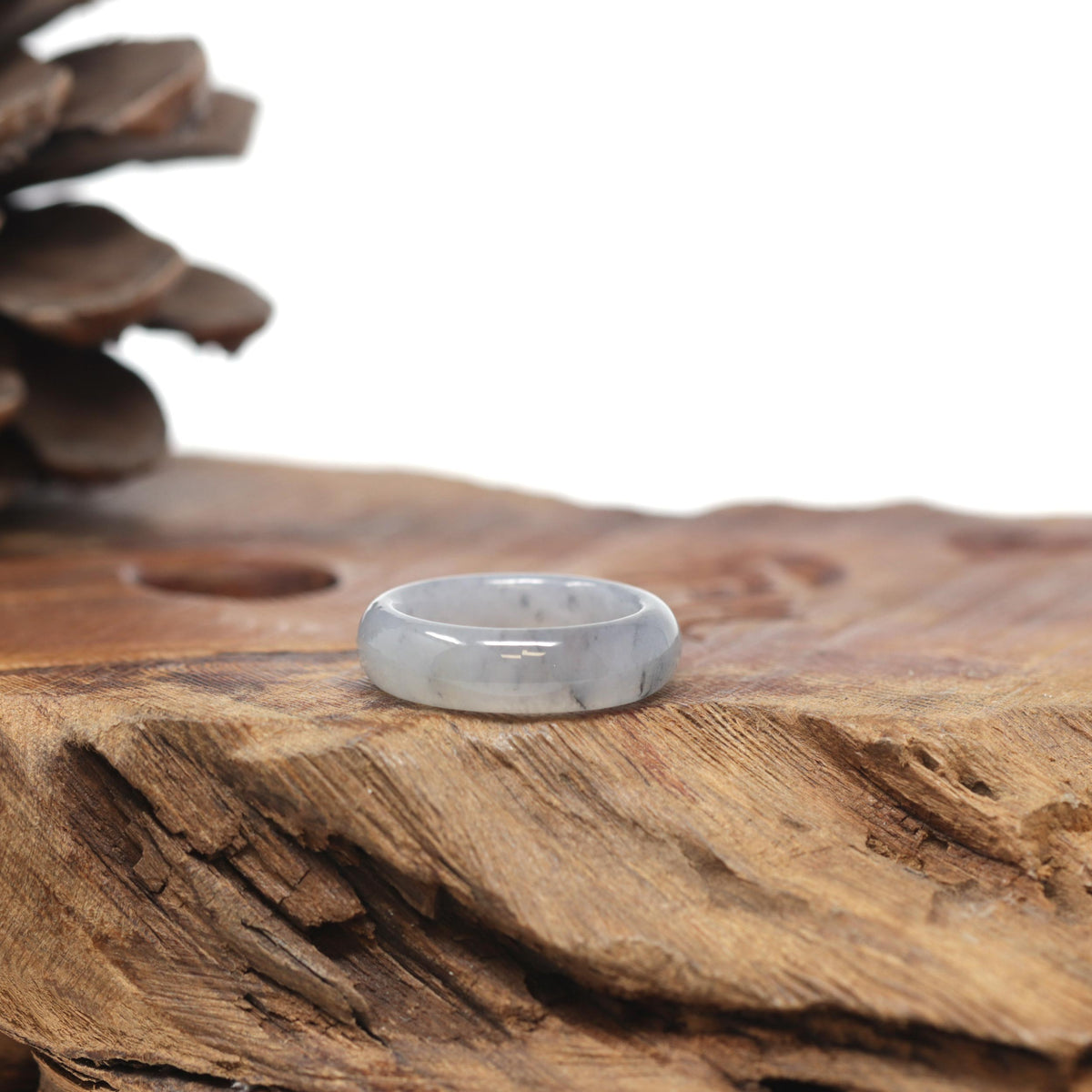 Baikalla Natural Icy Grey &amp; Black Wuji Jadeite Jade Traditional Ring 