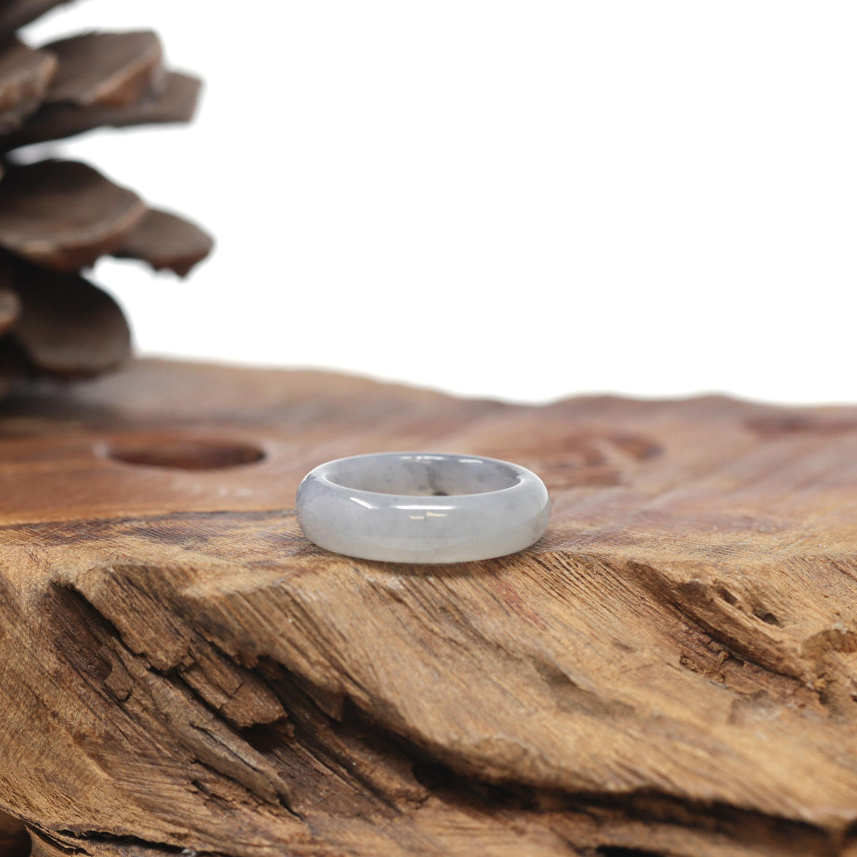 Baikalla Natural Icy Grey &amp; Black Wuji Jadeite Jade Traditional Ring 