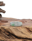 Baikalla Natural Icy Grey Wuji & Apple-Green Jadeite Jade Traditional Ring 