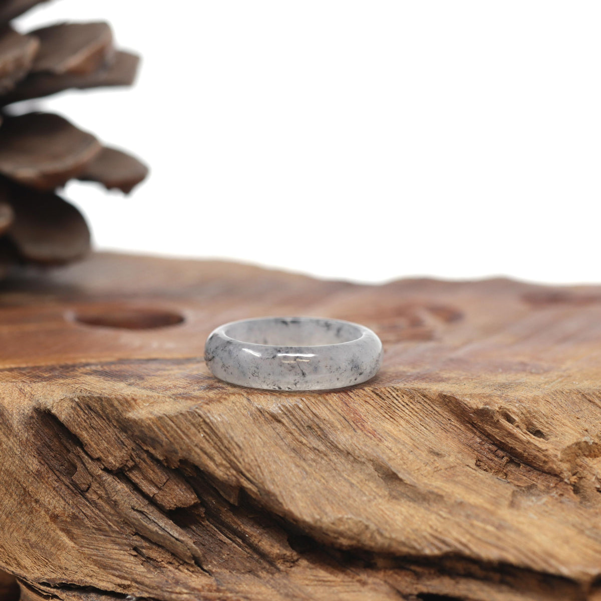 Baikalla Natural Icy Black Sesame Wuji Jadeite Jade Traditional Ring 